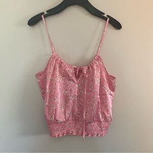 New Zara | Pink Floral Crop Satin Camisole Top, L